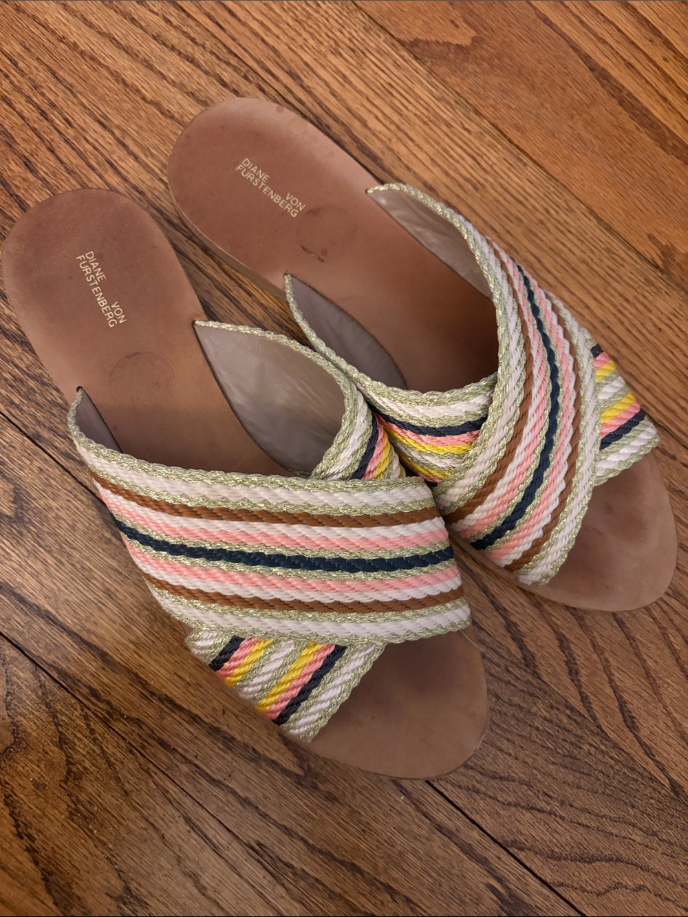 Diane Von Furstenberg Multicolor Braided Stripe Slide Mules